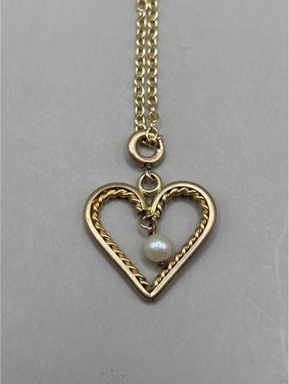 Vintage 12k Gold Filled Open Heart with Pearl Pendant Necklace